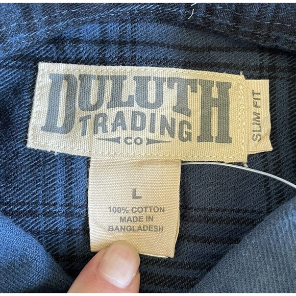 Duluth Mens L Collared Shirt Blue Plaid Flannel Slim Fit Button Down NWT M9 - Picture 3 of 12